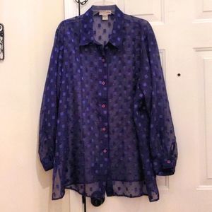 Notations Woman Sheer Purple Long-Sleeved Blouse, 2X